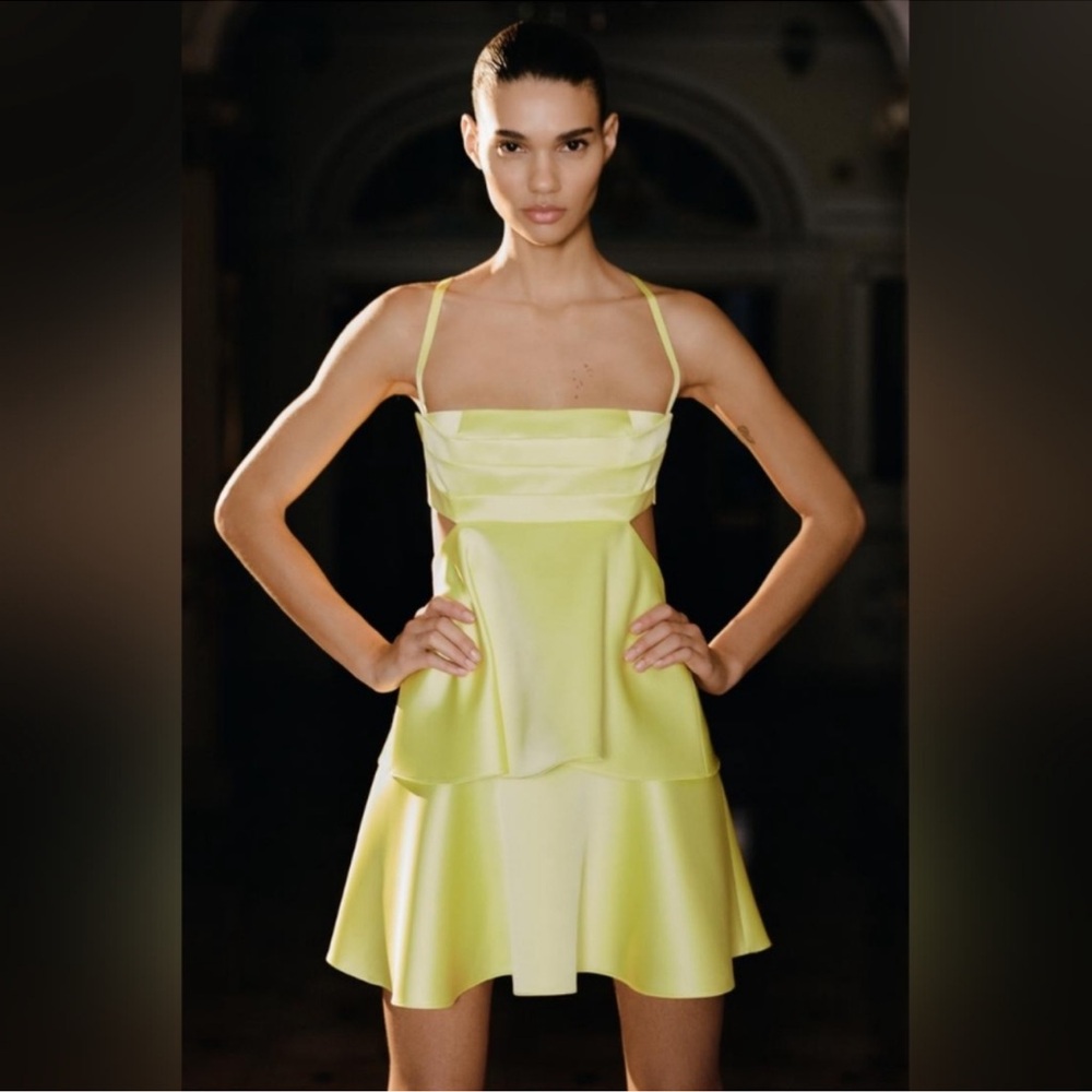 Zara satin effect yellow mini dress